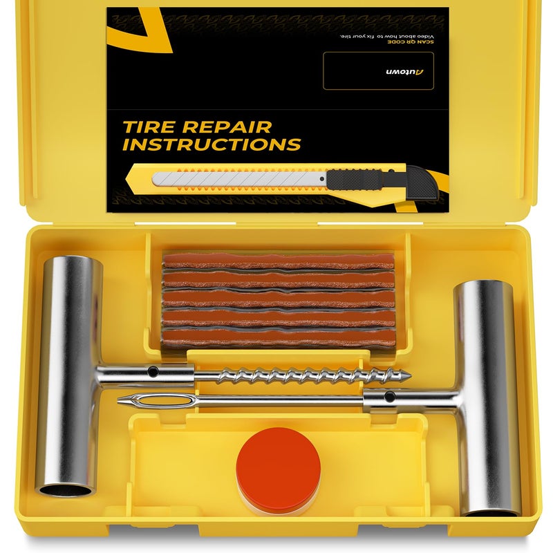 AUTOWN Tire Repair Kit with Plugs Fix Punctures & Plug Flats with Ease - Heavy Duty Flat Tire Puncture Repair Kit for Car  Motorcycle  ATV  UTV  RV  Trailer  Tractor  Jeep  Etc - Image 1